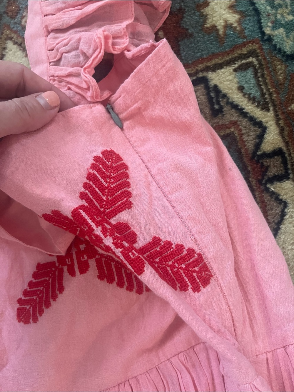 Carolina K Dresses pink Kuna red embroidered tank maxi ruffle s - Picture 5 of 10